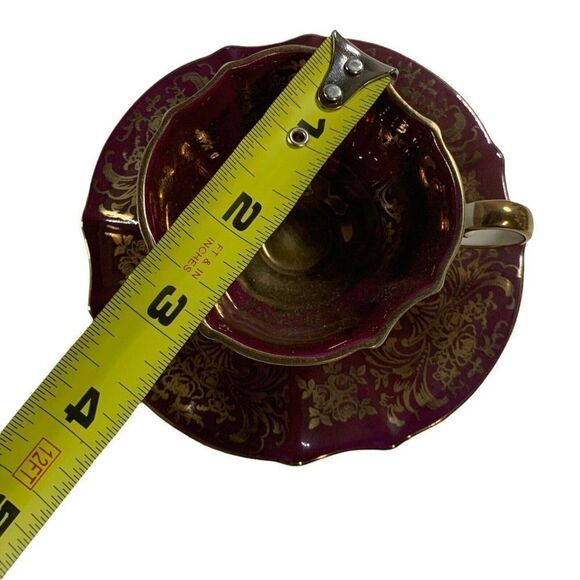 Alka Kunst Bavaria Heavy Gold Burgundy Tea Cup And Saucer Maroon Floral Scroll - Picture 8 of 9